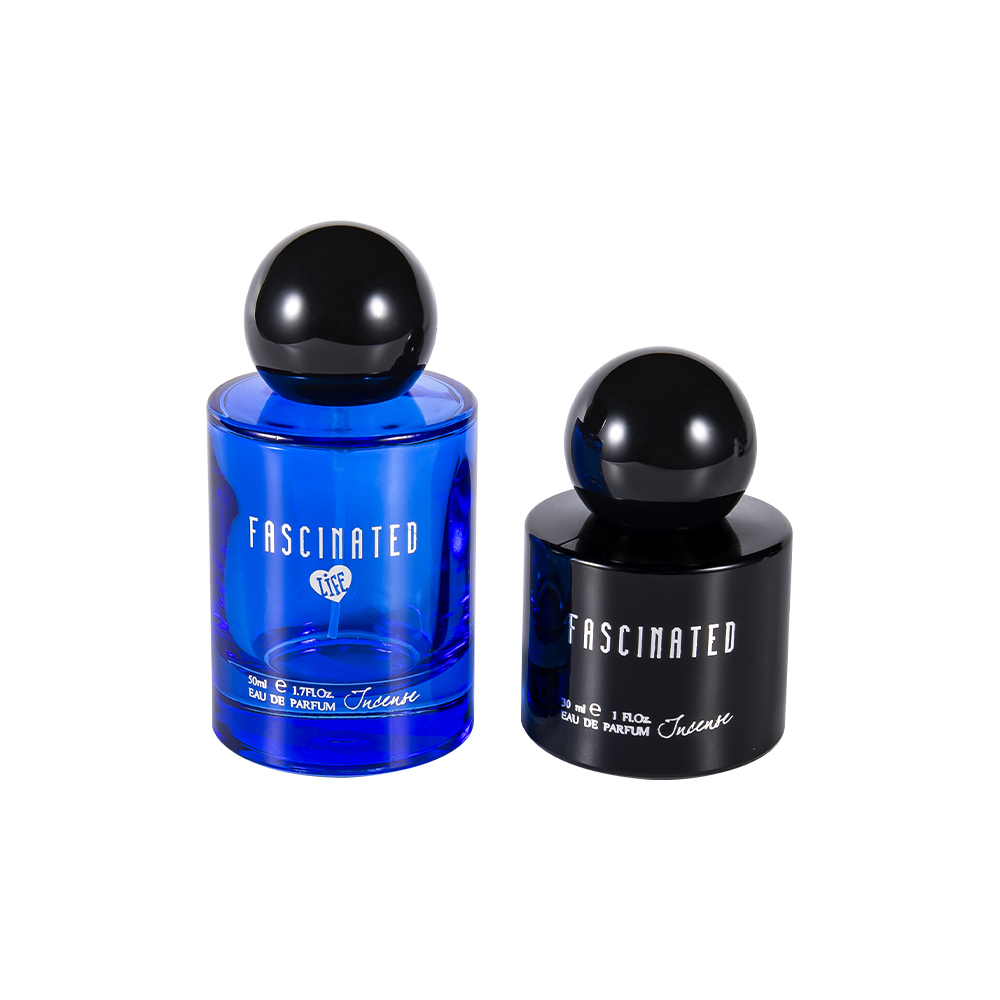 GC4749-WJ2537 50 ml zylindrische beschichtete Goldfolien-Glasparfümflasche mit kugelförmiger ABS-PP-Kunststoffkappe