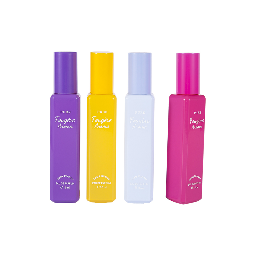 GC4222-WJ2369 15-ml-Parfümflasche aus beschichtetem Glas mit kleinem Fassungsvermögen und buntem PP-Kunststoffverschluss