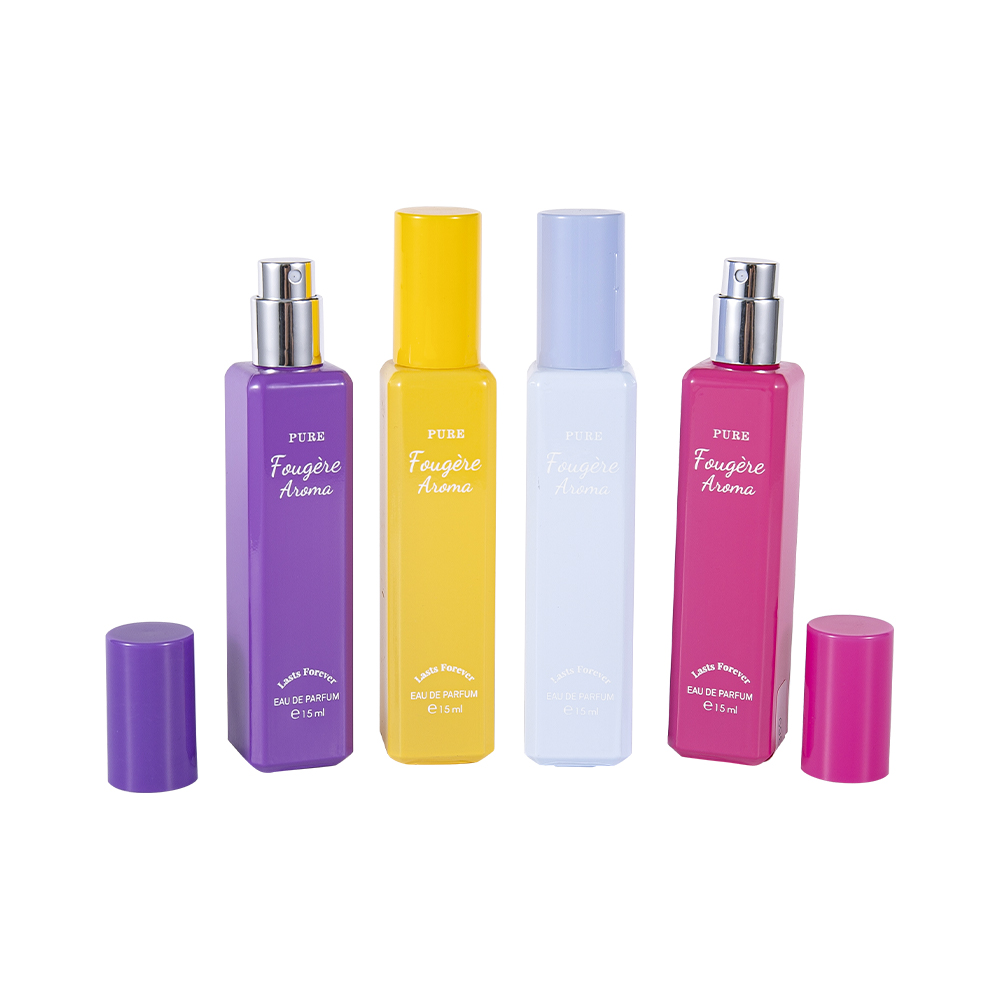 GC4222-WJ2369 15-ml-Parfümflasche aus beschichtetem Glas mit kleinem Fassungsvermögen und buntem PP-Kunststoffverschluss
