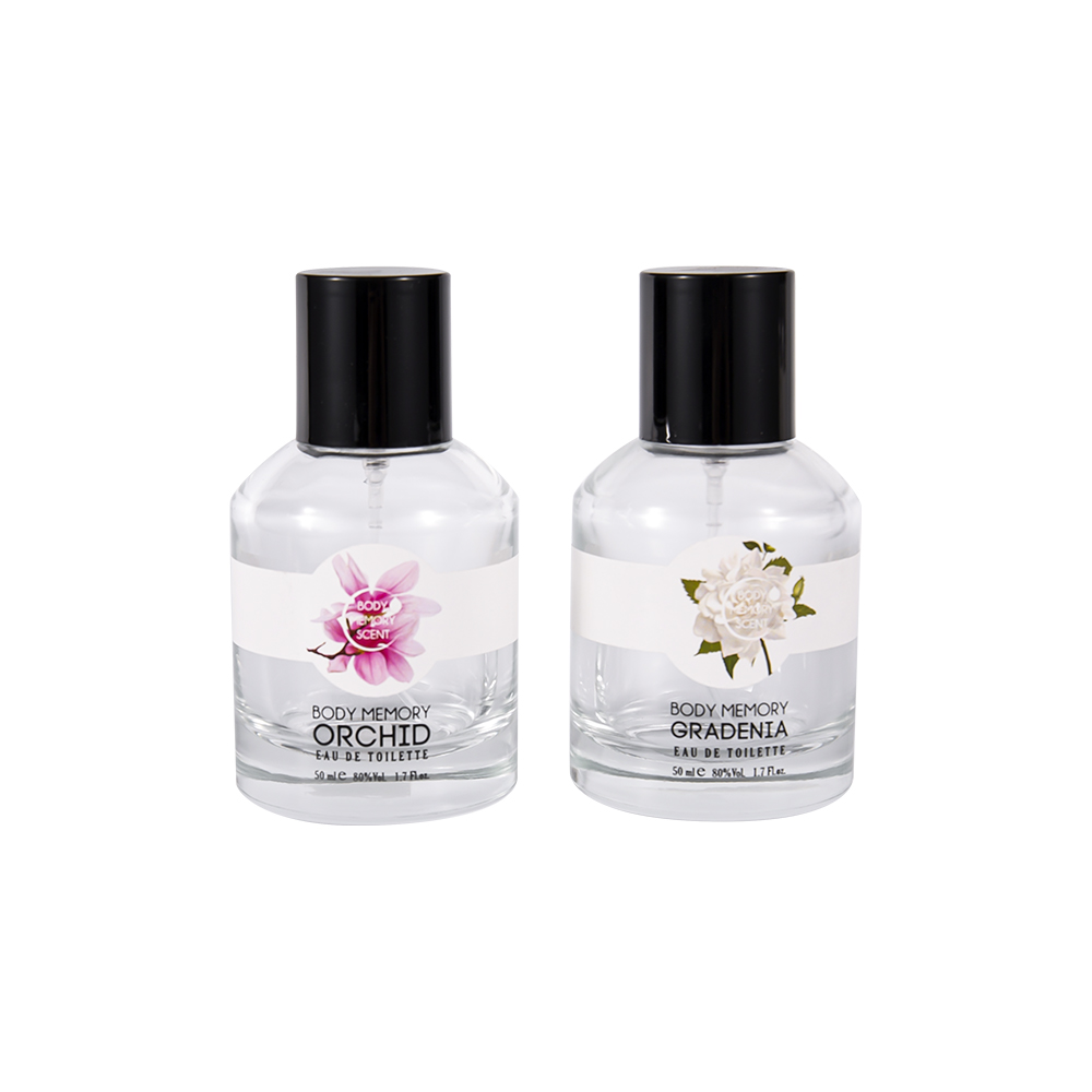 GC4815-WJ2531 50 ml Parfümflasche aus klarem Glas mit schwarzem PP-Kunststoffverschluss