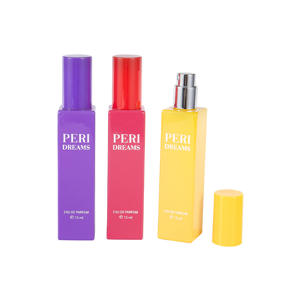 GC4421-WJ2369B 15 ml Mini-Kapazität, beschichtete rechteckige Parfümflasche aus Glas mit zylindrischem PP-Verschluss