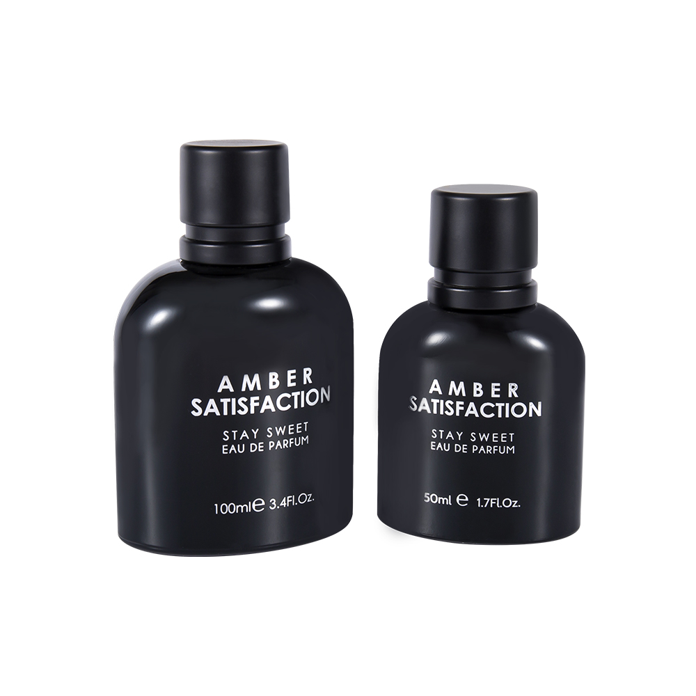 GC3894-WJ176 100-ml-Parfümflasche aus farbig beschichtetem, hellschwarz bedrucktem Glas mit ABS-PP-Kunststoffkappe