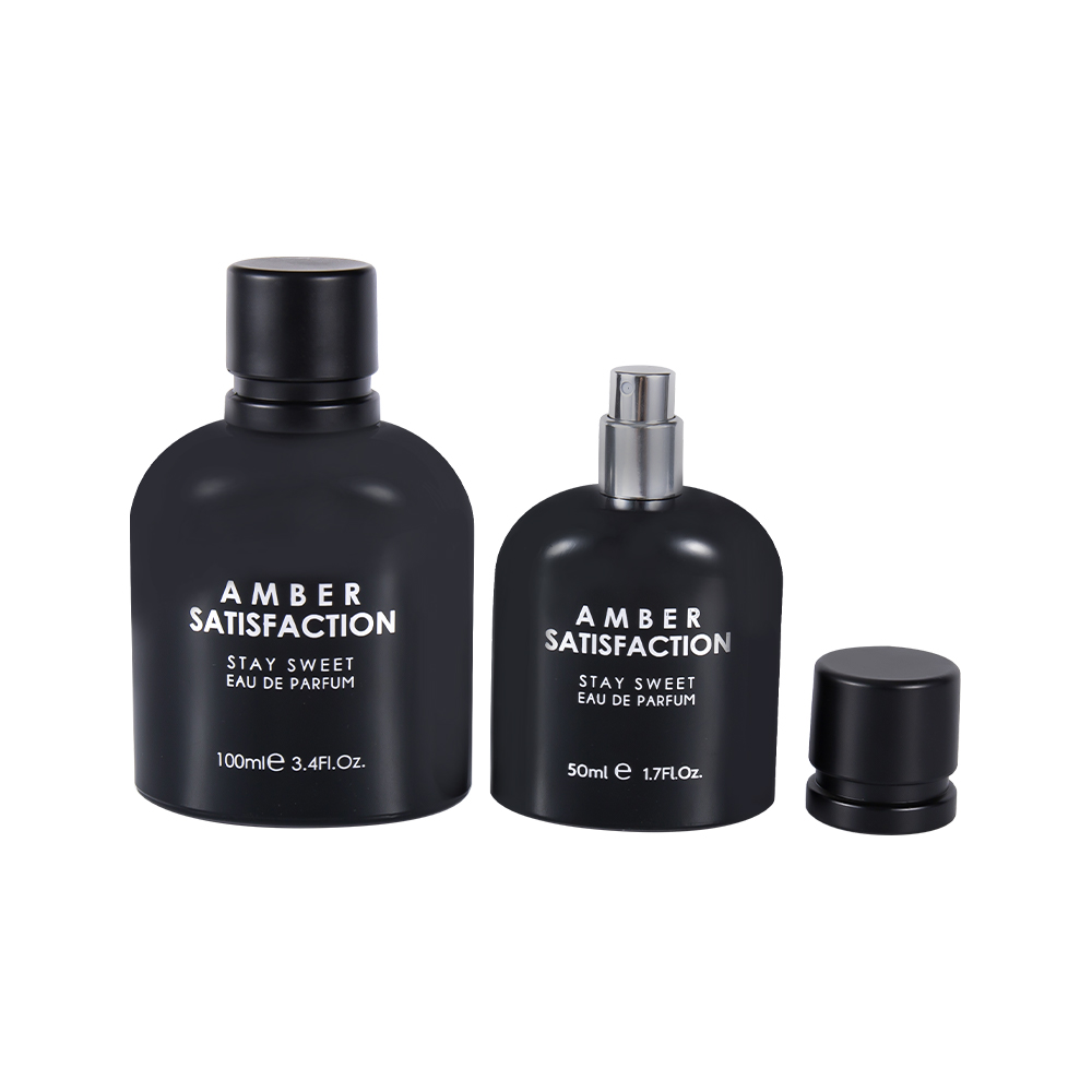 GC3849-WJ176 50-ml-Parfümflasche aus farbig beschichtetem, hellschwarz bedrucktem Glas mit ABS-PP-Kunststoffkappe