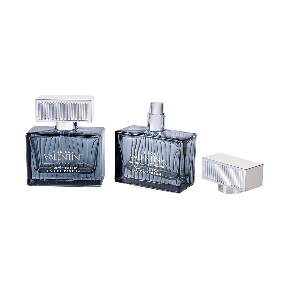 KY1111-WJ2092 50 ml vertikal gestreifte Glasparfümflasche mit UV-ABS-Kunststoffabdeckungsstreifen