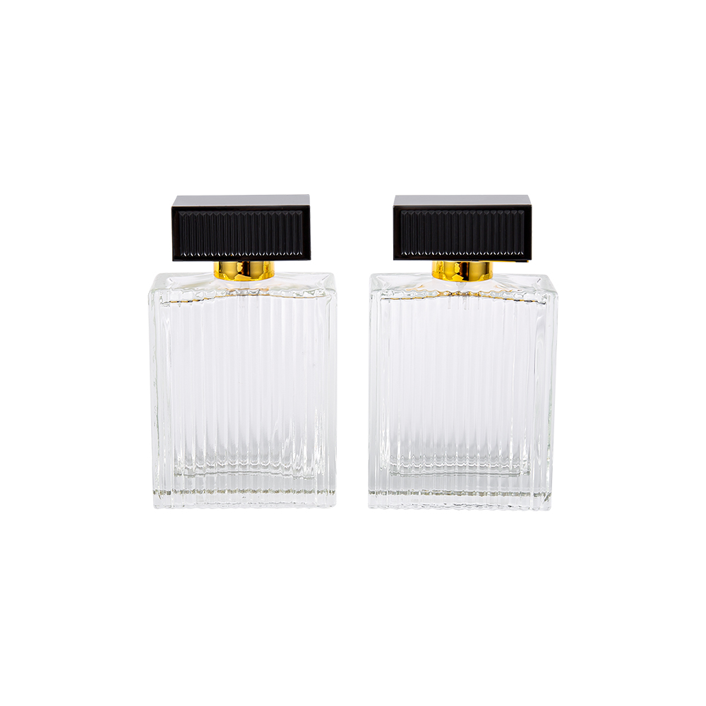 KY1112-WJ2092 100 ml Parfümflasche aus Glas mit vertikalen Streifen und ABS-Kunststoffabdeckungsstreifen