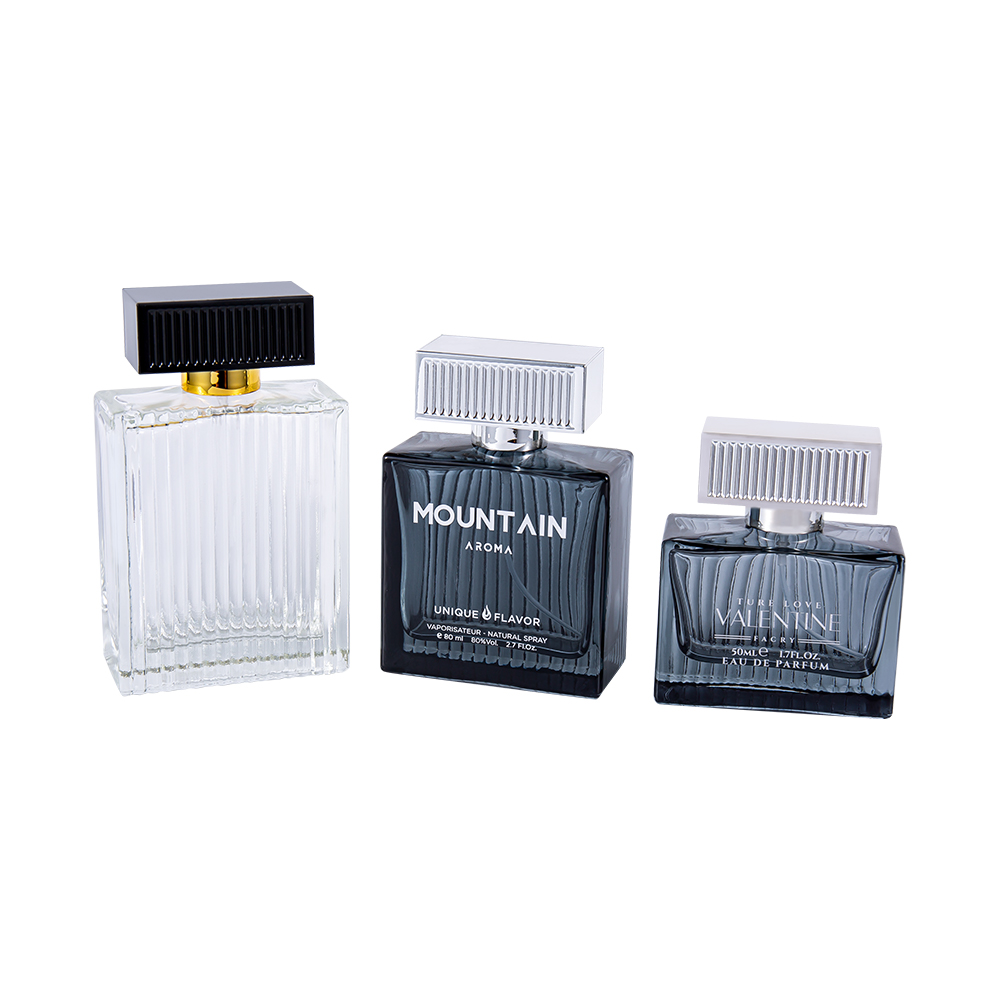 GC4311-WJ2092 80 ml Parfümflasche aus Glas mit vertikalen Streifen und ABS-Kunststoff-Streifenabdeckung