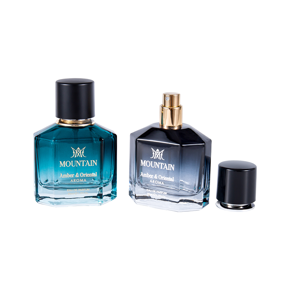 GC4030-WJ2099 50-ml-Parfümflasche aus Glas mit Beschichtungsdruck und Heißprägeband, PP-ABS-UV-Parfümverschluss