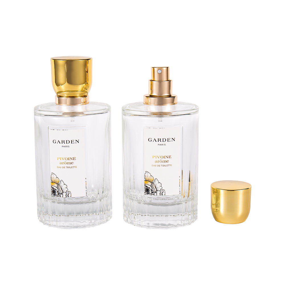 KY1595-WJ2430 100 ml elegante Parfümflasche aus Glas mit luxuriösem UV-Gold-Parfümverschluss